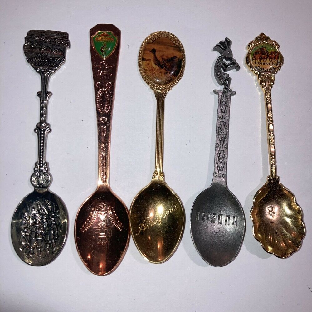 Vintage Collectible Souvenir Travel Spoons Arizona Pewter Native Havasu Lot of 5